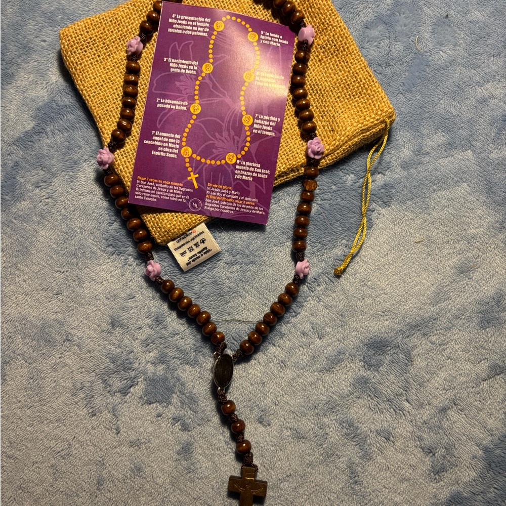 Brown 7-bead rosary of Saint Joseph Brown Necklace, Purple Accents. NWOT #004 - Picture 3 of 11